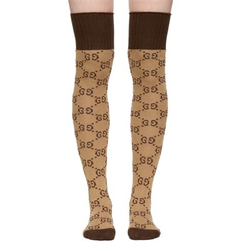 gucci socks tan|Gucci thigh high socks.